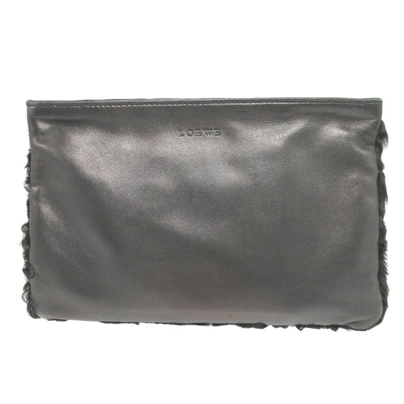 Loewe Lamb Fur Nappa Leather Black Zip Pouch 0080
