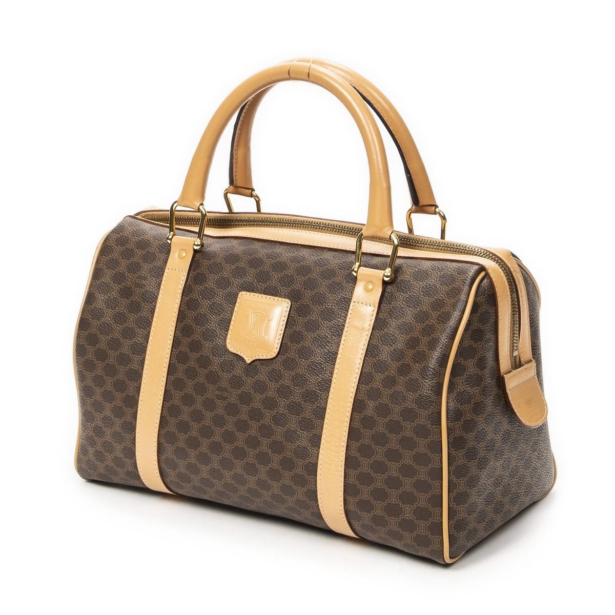 Celine Small Boston Brown Macadam Canvas Shoulder Bag — view 2