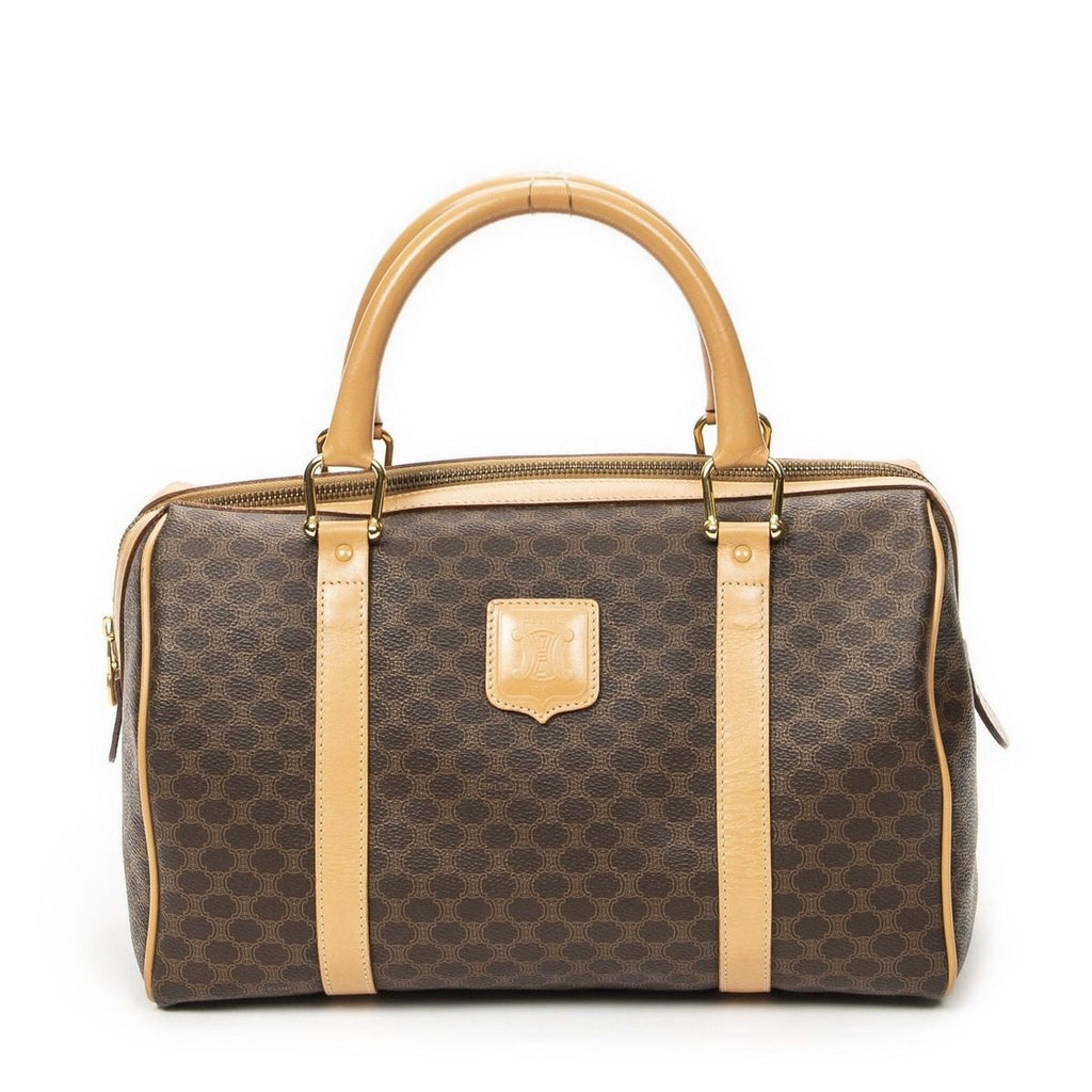 Celine Small Boston Brown Macadam Canvas Shoulder Bag