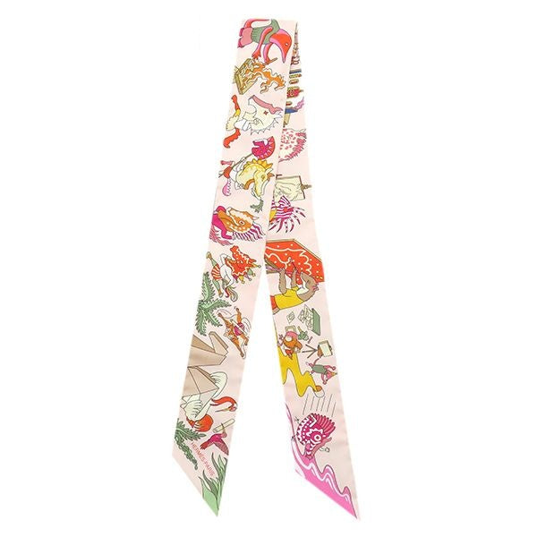 Hermes Scarf Twilly Silk Rose Narkle Vert Amande Multicolor Academia
