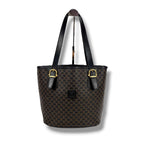 Celine Bucket Shape Tote Bag Black Macadam Pattern Leather
