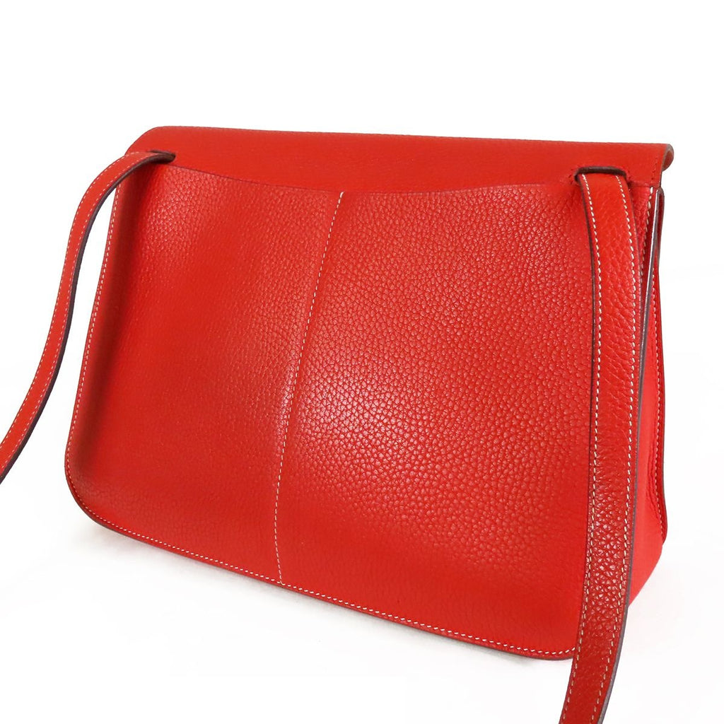 Hermes Halzan 31 Rouge Casaque Silver Taurillon Clemence 2-Way Shoulder Bag — view 2