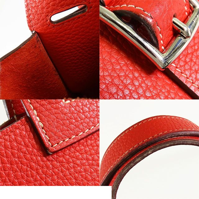 Hermes Halzan 31 Rouge Casaque Silver Taurillon Clemence 2-Way Shoulder Bag — view 7