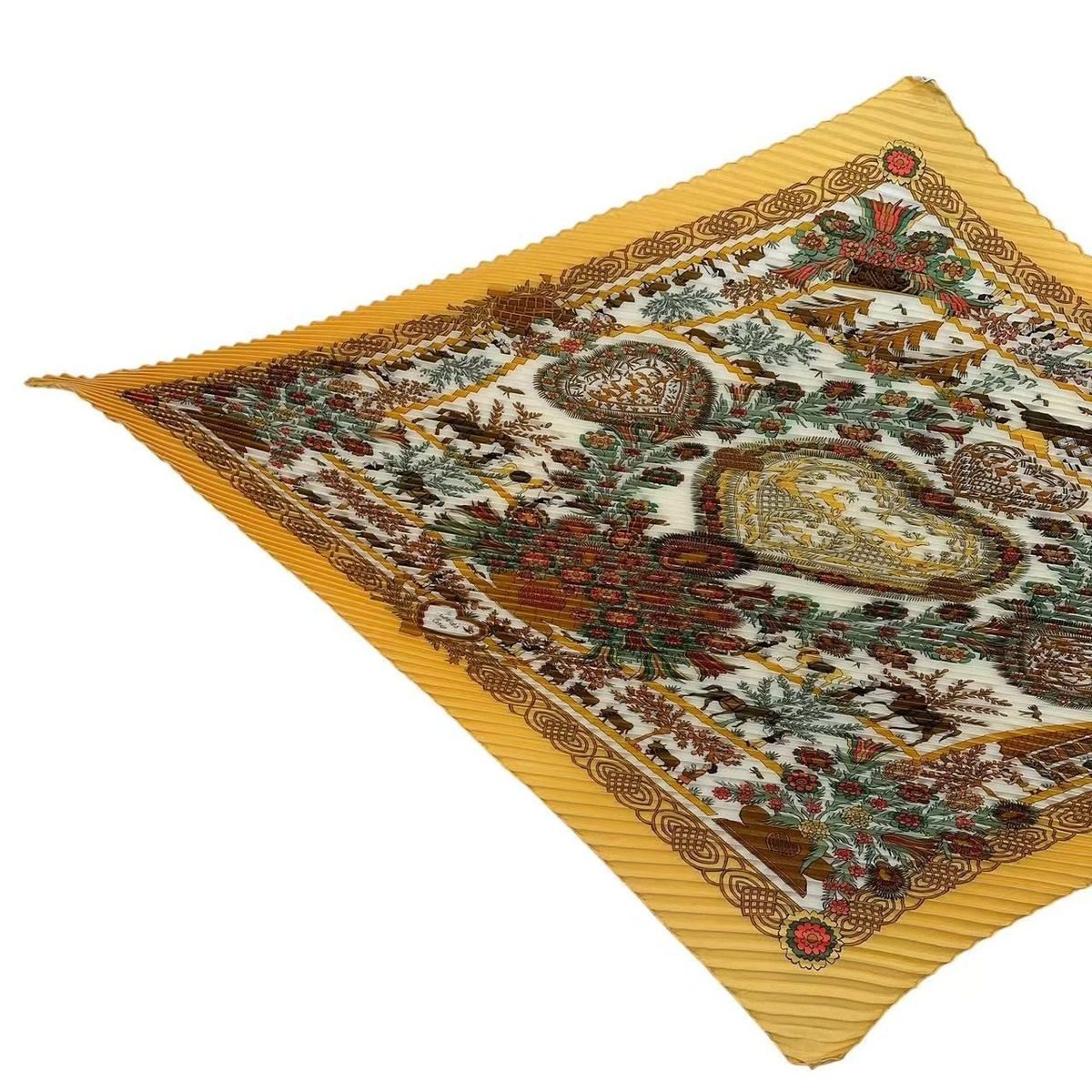Hermes Scarf Pleated Silk Decoupages Paper Cutting Yellow — view 2