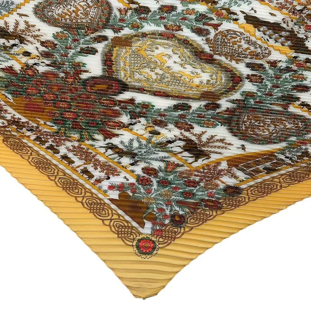 Hermes Scarf Pleated Silk Decoupages Paper Cutting Yellow — view 5
