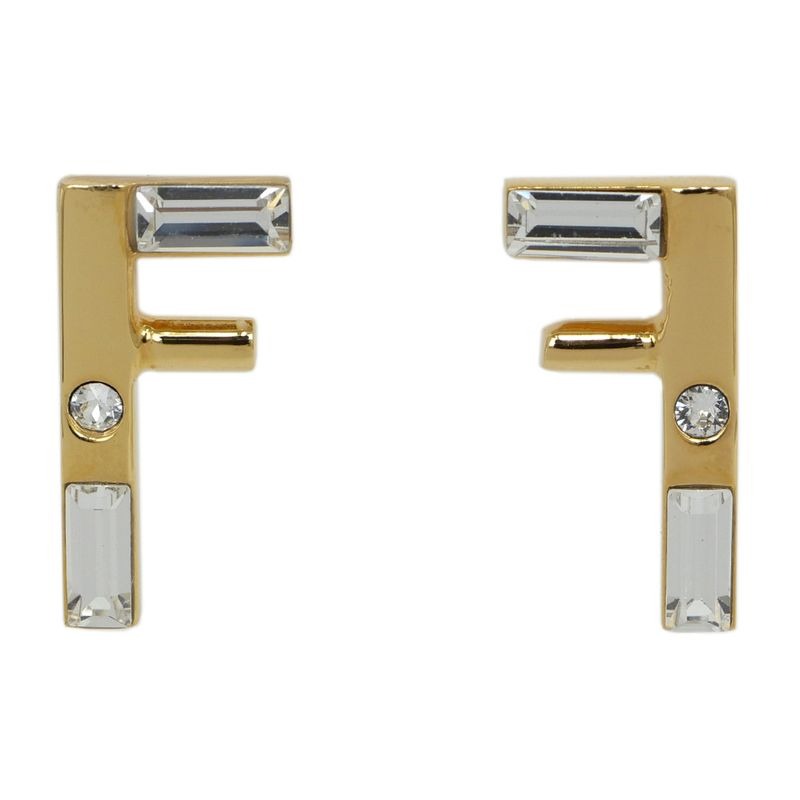 Fendi Earrings Fast Logo Brass Crystal 8 Ah713 Gold Accessories — view 2