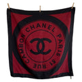 Chanel Vintage 31 Rue Cambon CC Logo Wine Red Black Silk Scarf