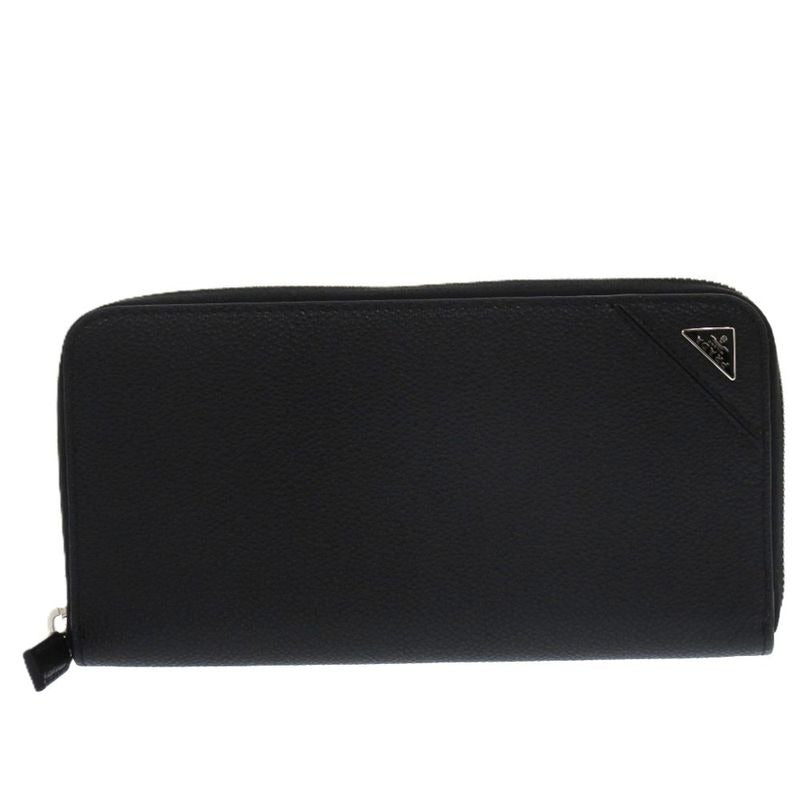 Prada Soft Calf Triangle 2 Ml317 Leather Black 0781 Long Wallet