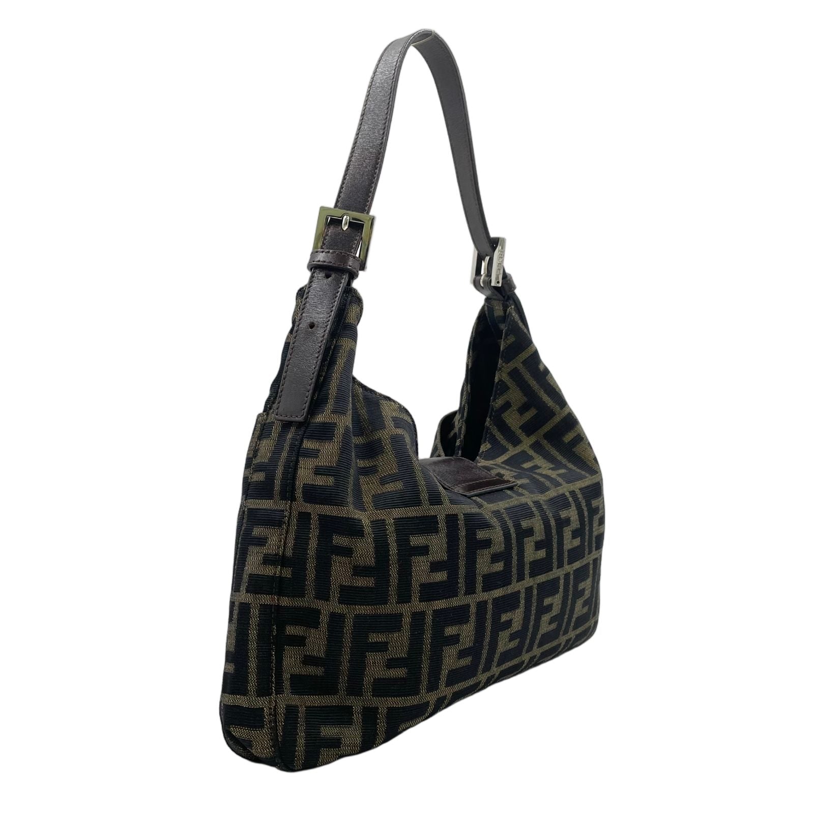 Fendi Zucca Pattern Mamma Bucket Leather Canvas Khaki Brown Handbag Silver — view 2