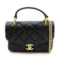 Chanel Quilted Top Handle Flap Bag Lambskin Handbag Black