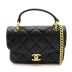 Chanel Quilted Top Handle Flap Bag Lambskin Handbag Black