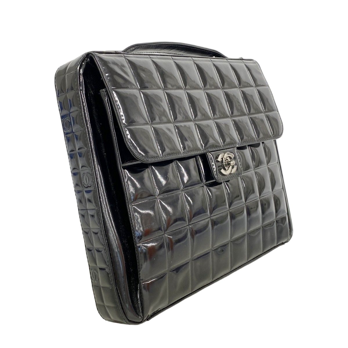 Chanel Briefcase Choco Bar Patent Leather Black Silver — view 2
