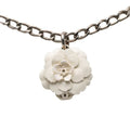 Chanel Camellia CC Logo Chain Pendant Necklace White Silver Metal Enamel