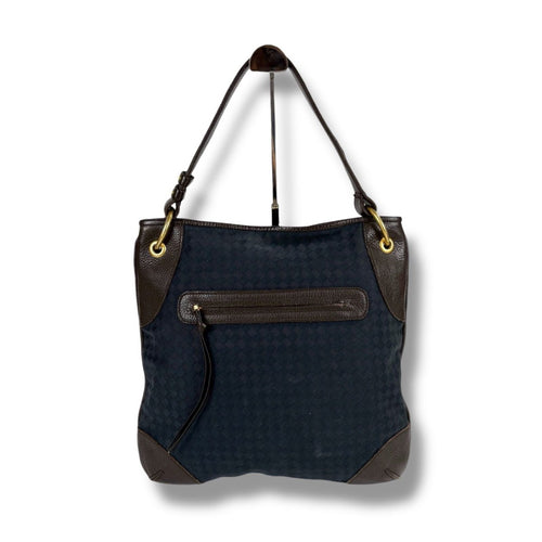 Bottega Veneta One Shoulder Bag Navy Intrecciato Pattern Leather