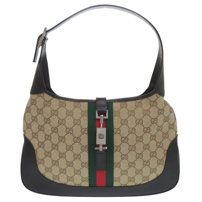 Gucci GG Canvas Jackie Sherry One Leather Brown Beige Black