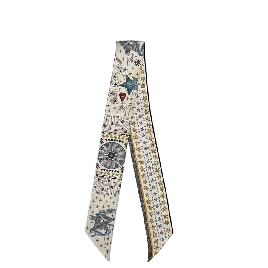 Dior Ribbon Scarf Mitzah L'etoile White Multicolor Already Cleaned Star Pattern
