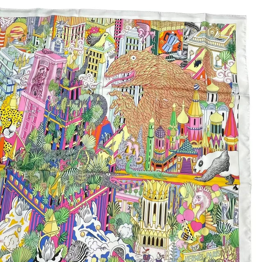 Hermes Scarf Silk Large Carre 140 Animapolis White Box — view 4