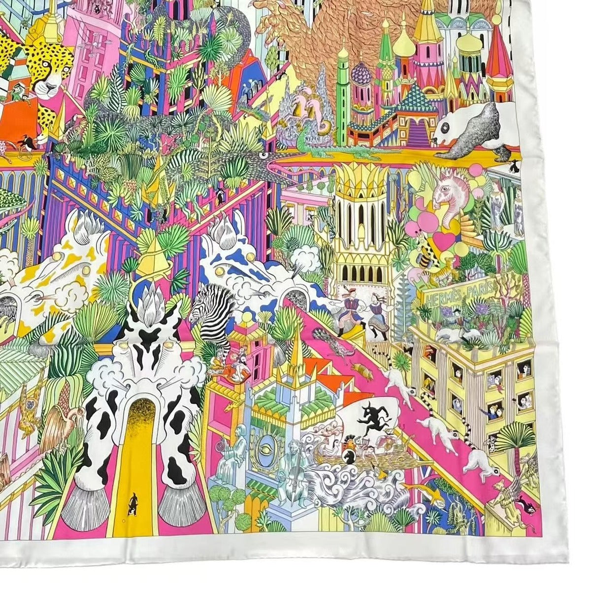 Hermes Scarf Silk Large Carre 140 Animapolis White Box — view 6
