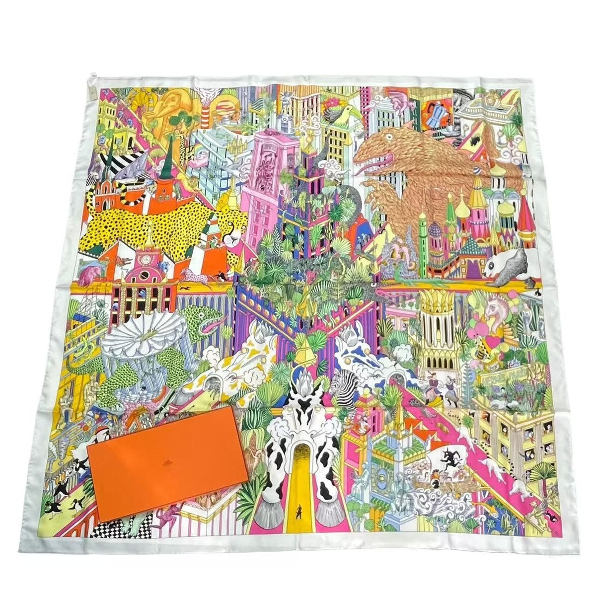 Hermes Scarf Silk Large Carre 140 Animapolis White Box