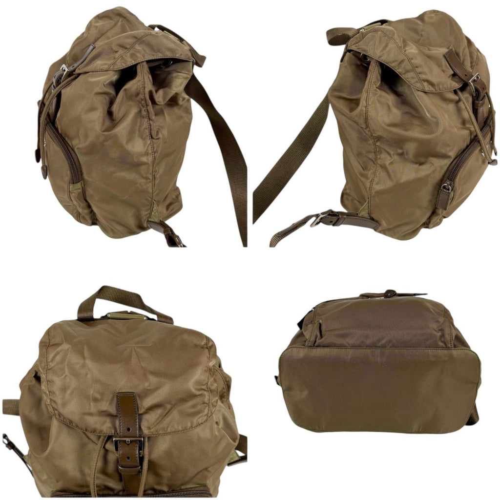 Prada Backpack Triangle Logo Tessuto Nylon Brown Khaki — view 4