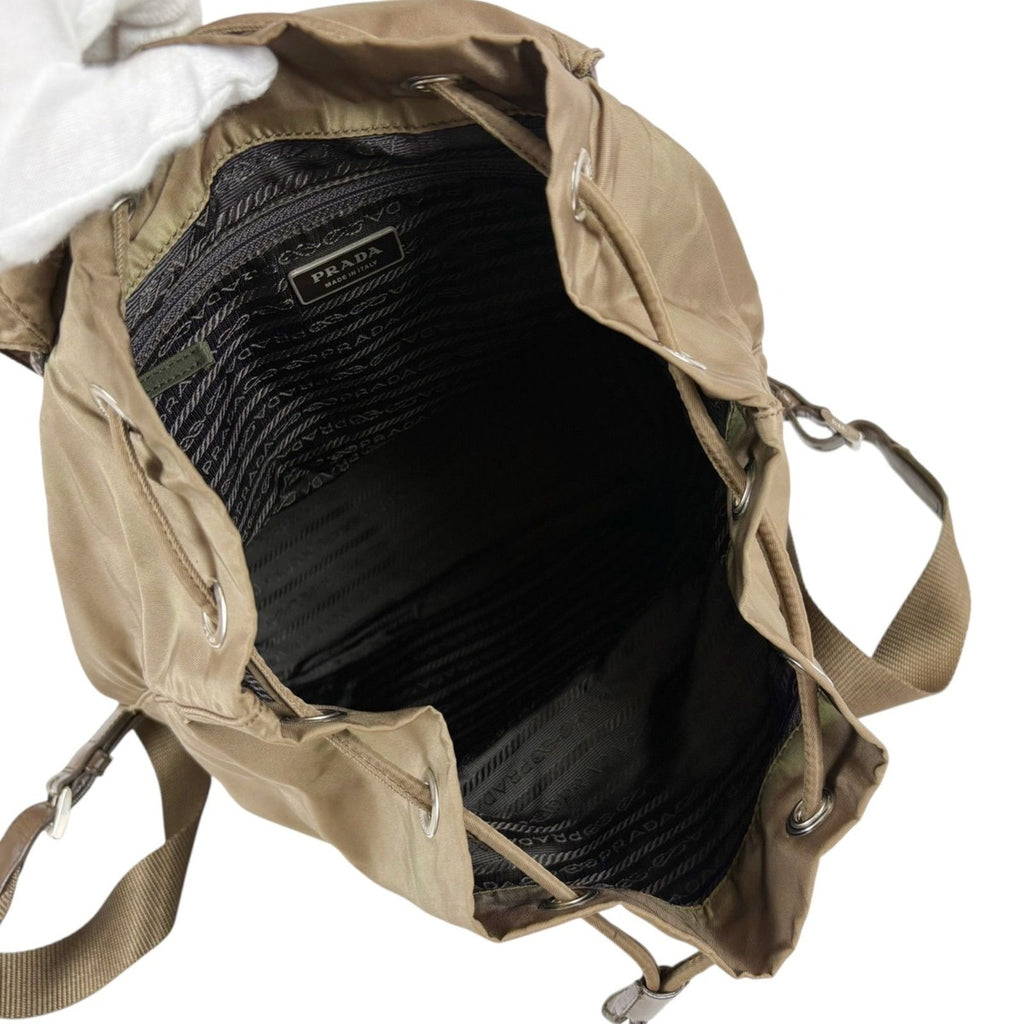 Prada Backpack Triangle Logo Tessuto Nylon Brown Khaki — view 7
