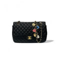 Chanel Bag Shoulder Black Gold Quilted Single Flap Double Chain