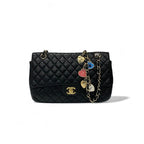 Chanel Bag Shoulder Black Gold Quilted Single Flap Double Chain
