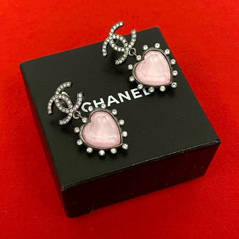 Chanel Coco Mark Heart Motif Plated Rhinestone Earrings 21AA