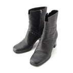 Hermes Leather Flats 60 Side Zip Boots Shoes Black 39