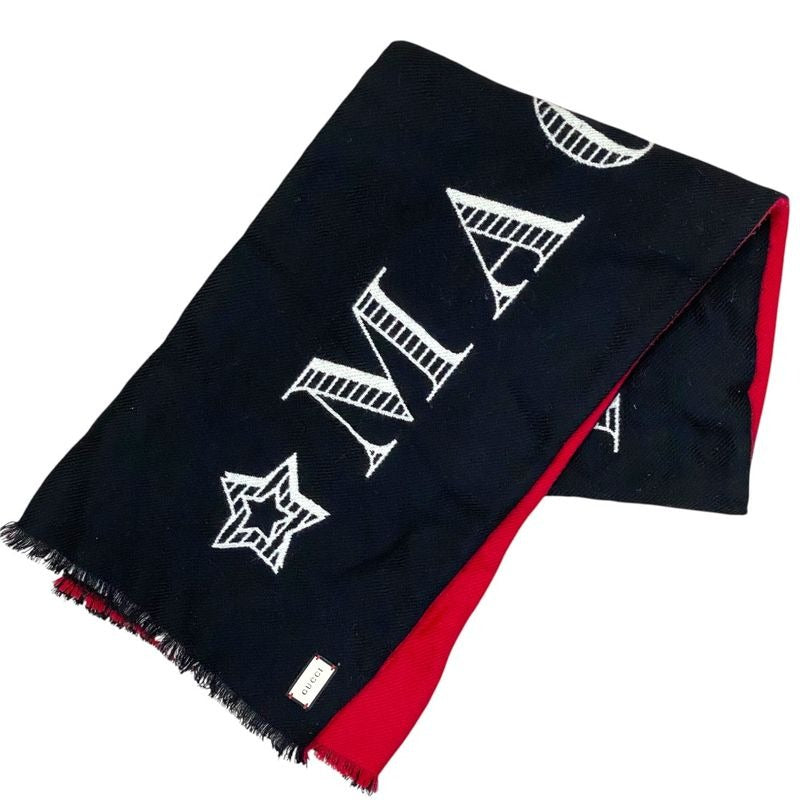Gucci Muffler Shawl Guccify Magnetismo Reversible Large Logo Wool Red Scarf