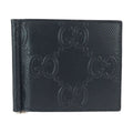 Gucci GG Embossed Black Silver Leather Money Clip Card Case
