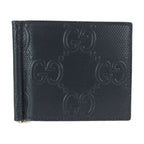 Gucci GG Embossed Black Silver Leather Money Clip Card Case