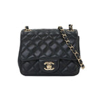 Chanel Mini Quilted Chain Shoulder Bag Lambskin Black Gold
