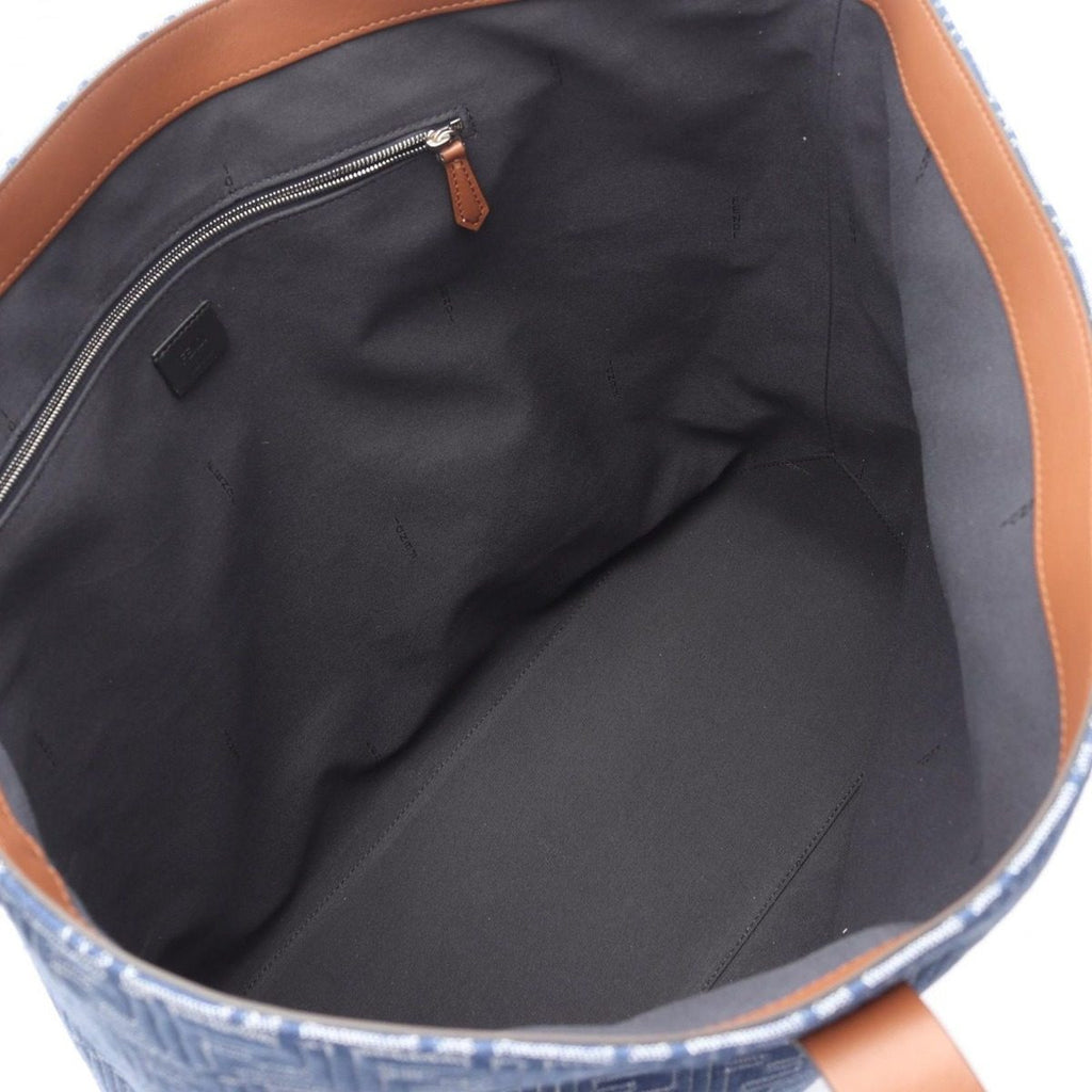 Fendi Tote FF Shopping Denim Blue Brown Canvas — view 3