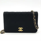 Chanel CC Logo Quilted Cotton Chain Shoulder Bag Push Lock Black