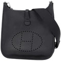 Hermes Evelyne 3 PM Perforated H Logo Dark Navy Black Shoulder Bag Taurillon
