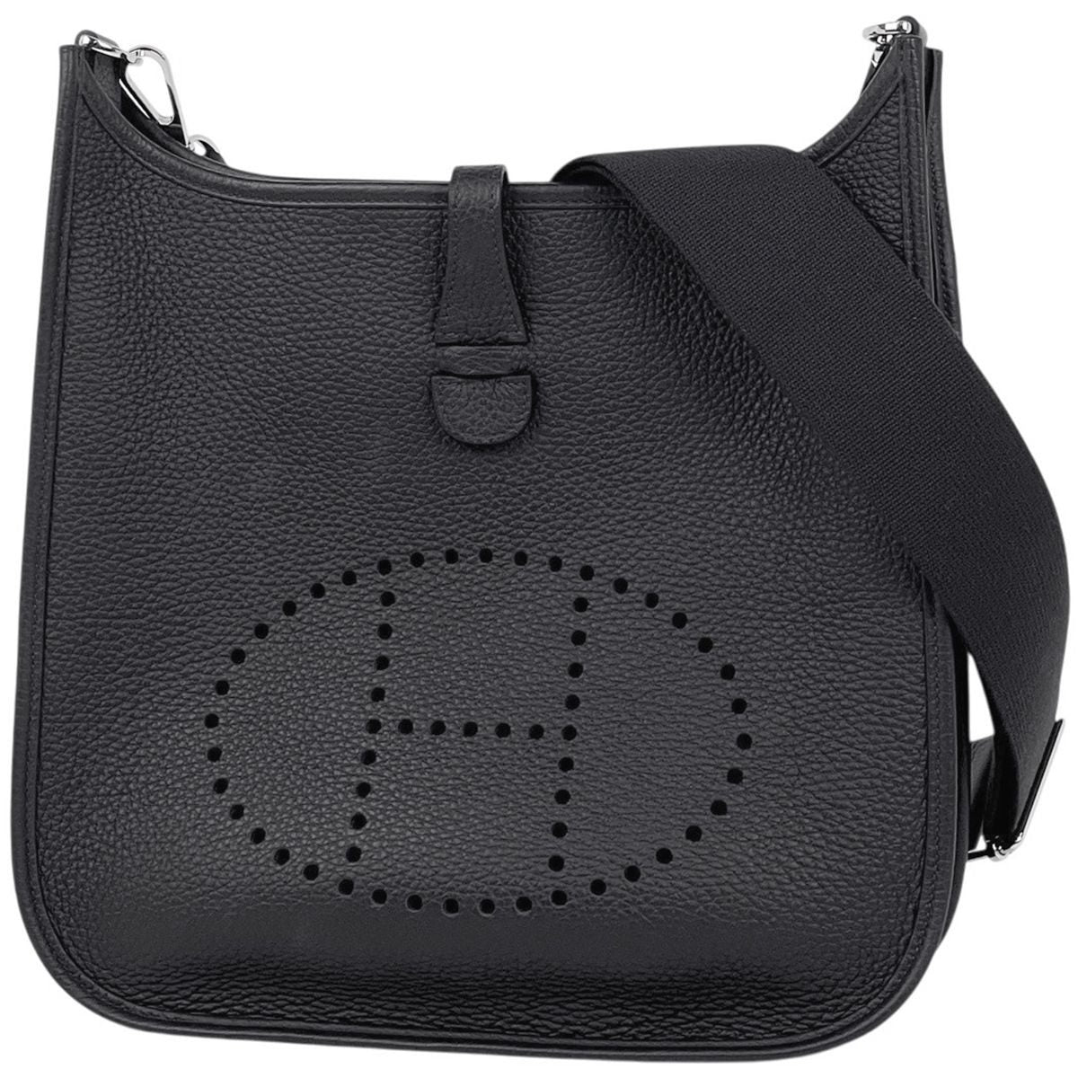 Hermes Evelyne 3 PM Perforated H Logo Dark Navy Black Shoulder Bag Taurillon