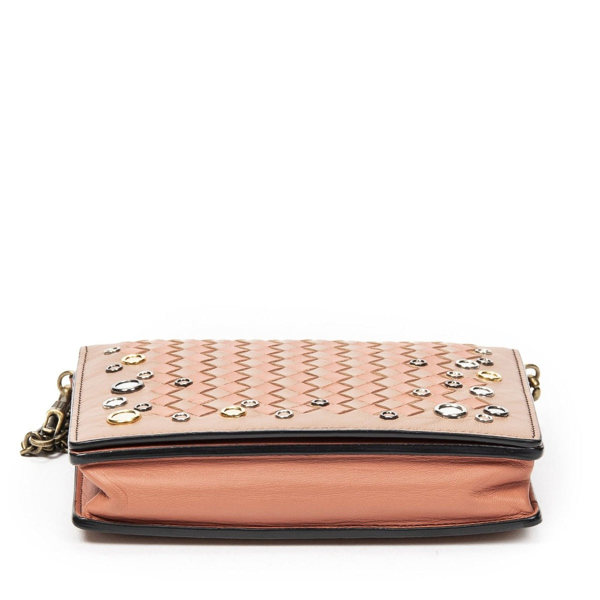 Bottega Veneta Chain Wallet Orange Light Brown Intrecciato Leather — view 6