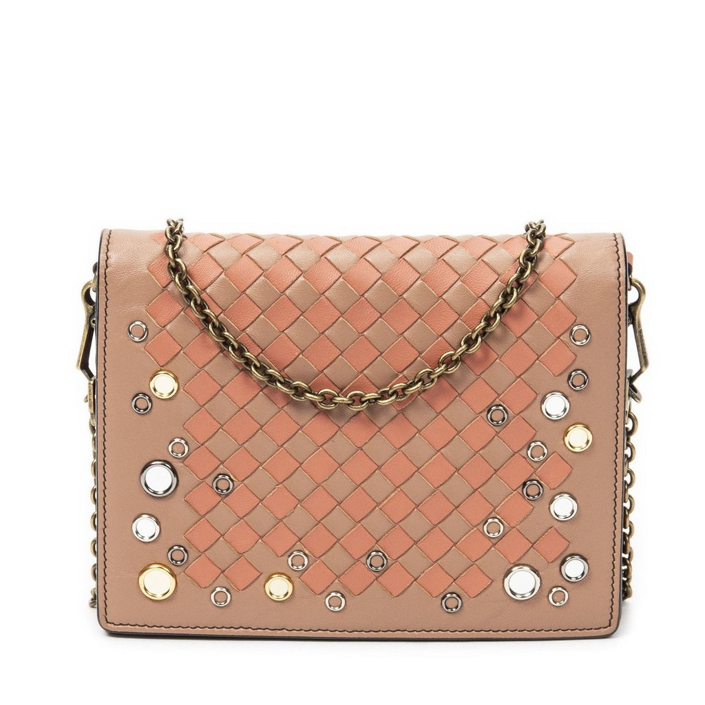 Bottega Veneta Chain Wallet Orange Light Brown Intrecciato Leather