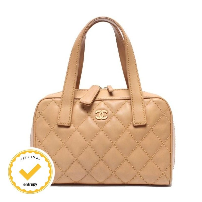 Chanel Handbag Gold Lambskin Wild Stitch