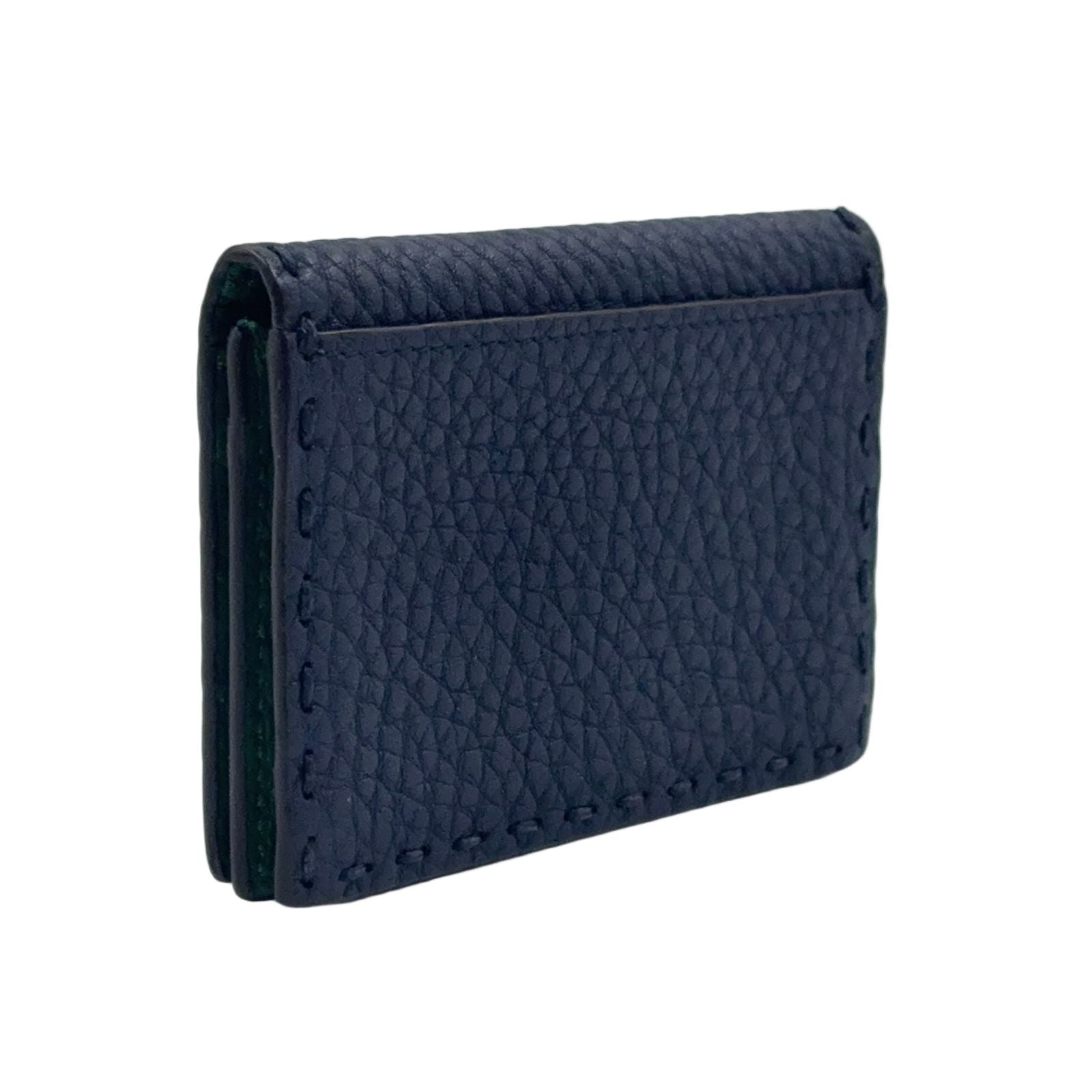 Fendi Selleria Bifold Leather Green Navy Card Case Silver — view 2