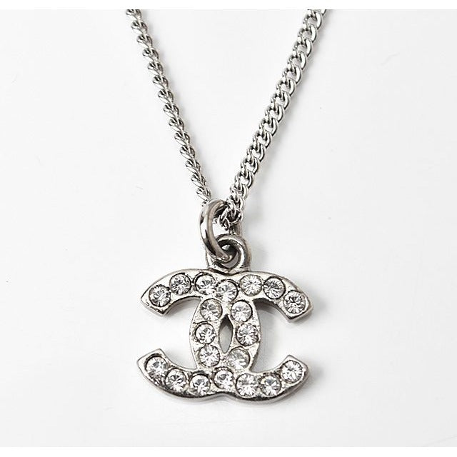 Chanel Coco Mark CC Rhinestone Silver White