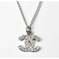 Chanel Coco Mark CC Rhinestone Silver White