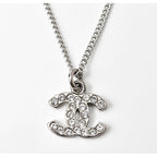 Chanel Coco Mark CC Rhinestone Silver White