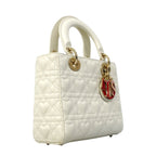 Dior Handbag Heart Cannage Lady Leather White Champagne Gold 2-Way — view 2