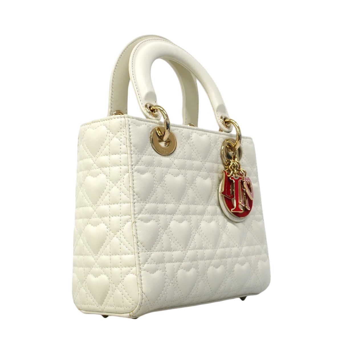Dior Handbag Heart Cannage Lady Leather White Champagne Gold 2-Way — view 2