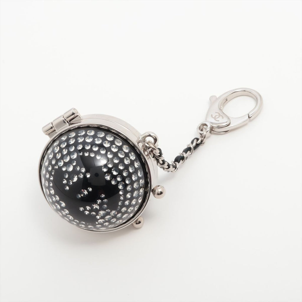 Chanel CC Logo Charm Rhinestone Silver Mirror Key Holder Chain Ball