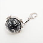 Chanel CC Logo Charm Rhinestone Silver Mirror Key Holder Chain Ball