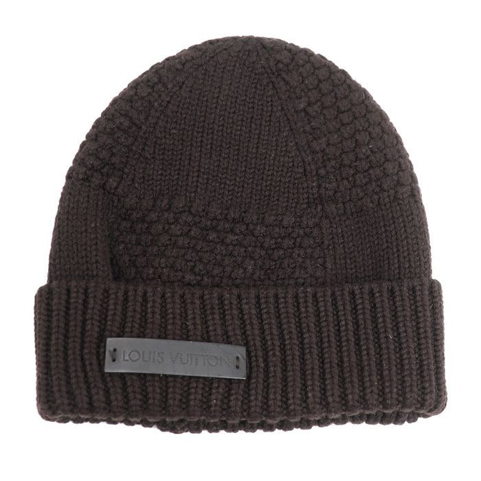Louis Vuitton Damier Leather Patch Knit Cap Brown