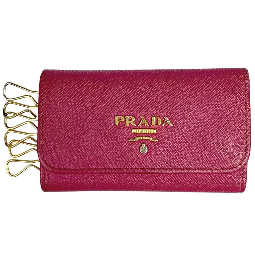 Prada Logo 6 Row Key Case Saffiano Leather Pink Key Holder